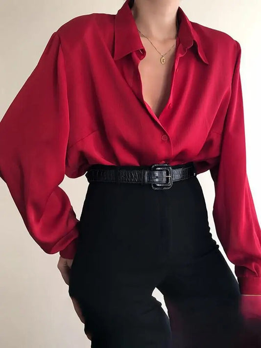 Vianna - Elegant long-sleeve button-up polo blouse