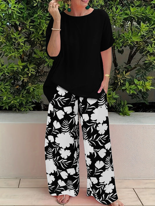 Jennifer - Casual loose blouse and floral trousers set
