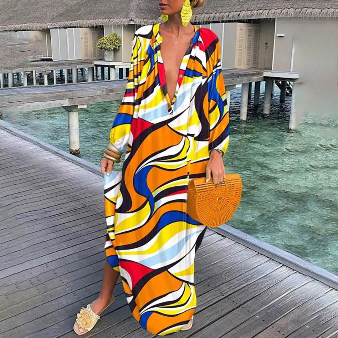 Xaira - Elegant loose long-sleeve colourful dress