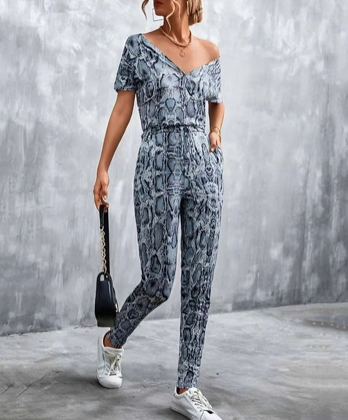 Olivette - Elegant printed deep V-neck jumpsuit