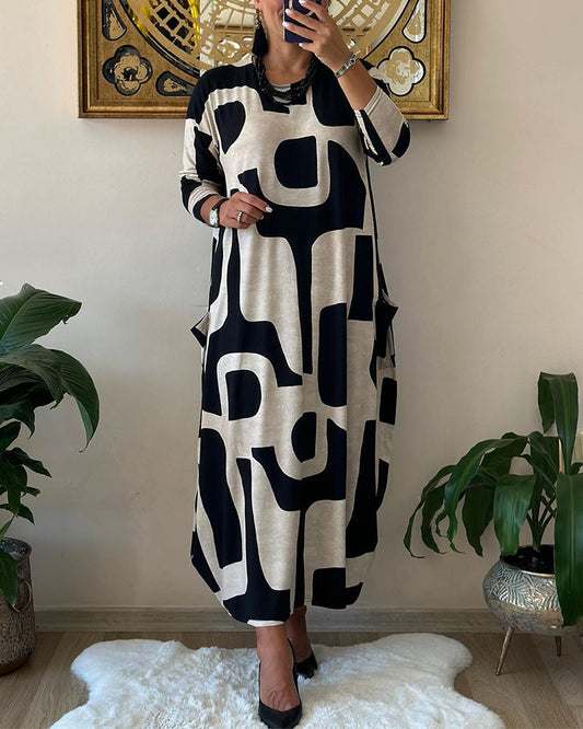 Karyssa - Vintage printed long-sleeved maxi dress