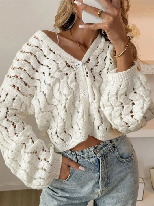 Eleinne - Elegant Casual V-Neck Buttoned Cardigan with Slits