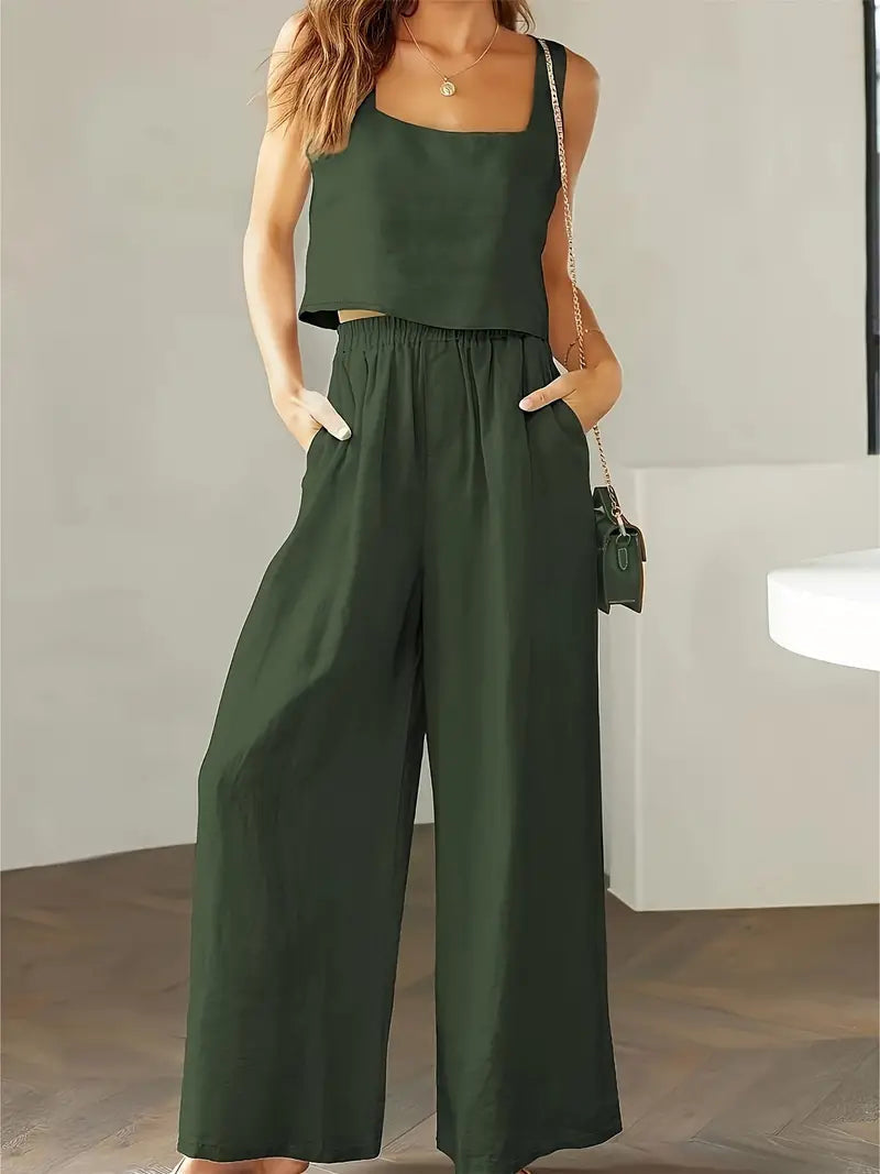 Xandrine - Casual sleeveless top and wide-leg trousers set