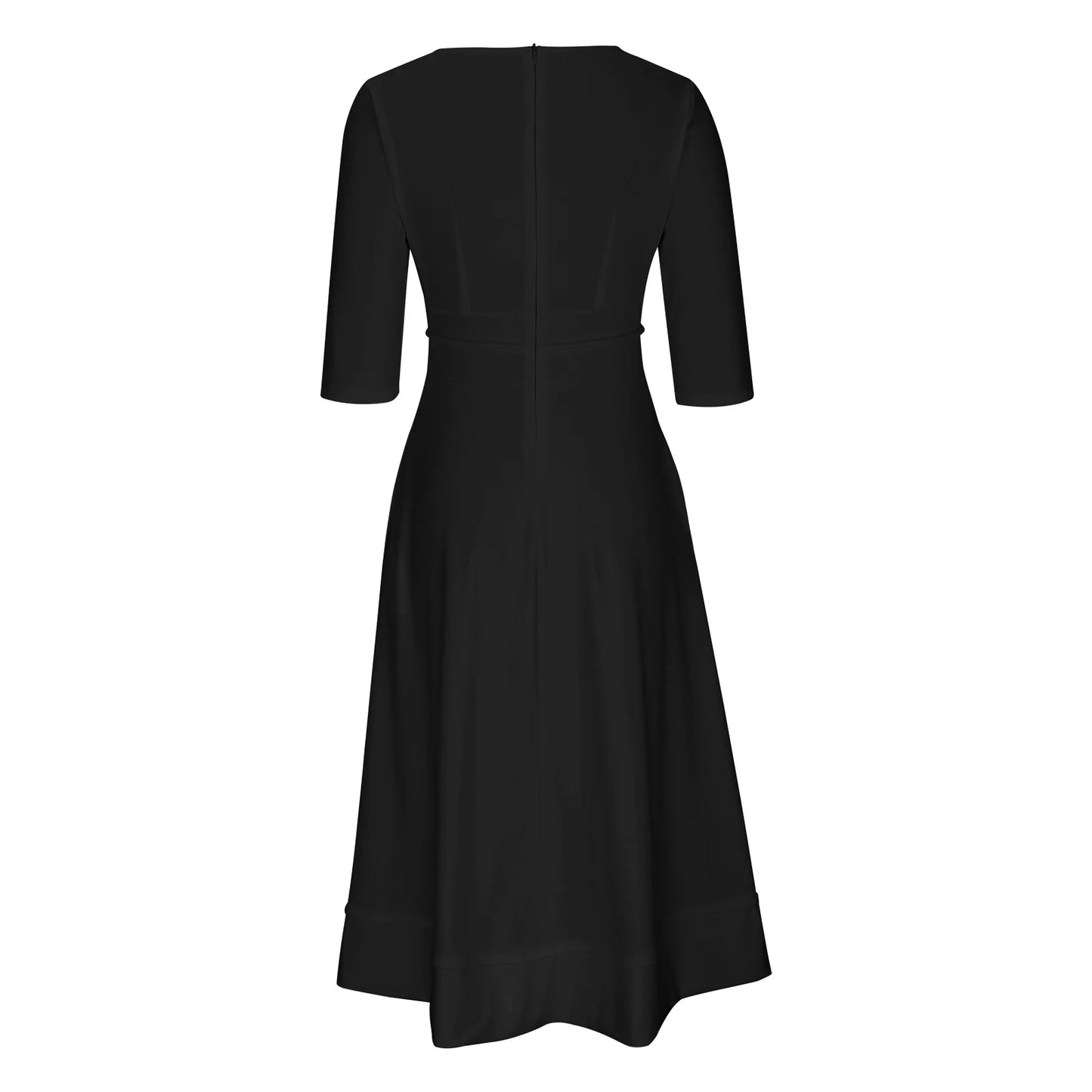 Women's Elegant A-Line Dress | Midi, Deep V-Neck