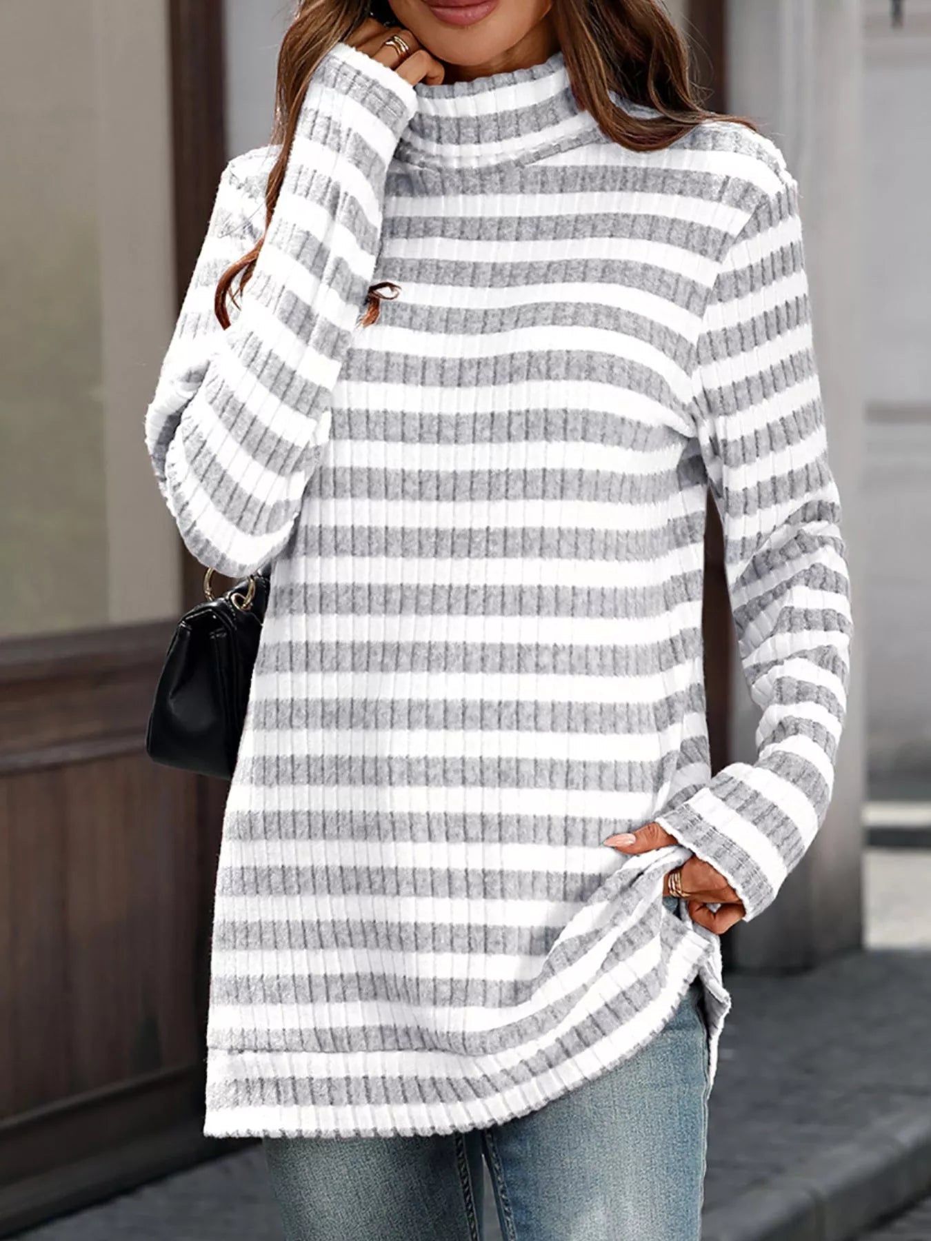 Carmelina - Elegant Long-Sleeve Striped Turtleneck Jumper