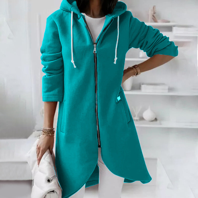 Darlene - Elegant long hooded zip-up jacket