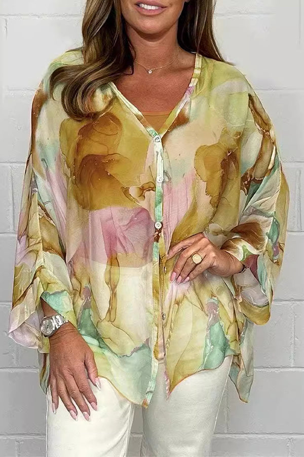 Zia - Colourful loose-fit long-sleeve blouse