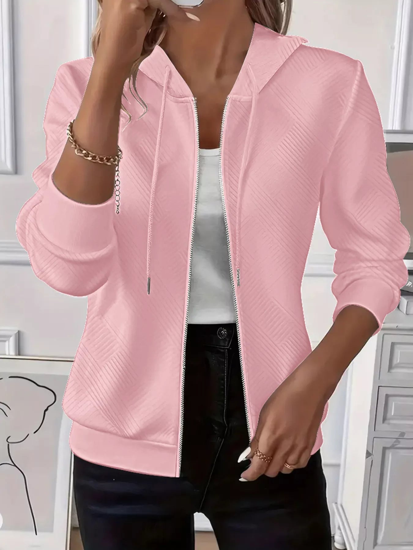 Daira - Casual Knitted Cardigan with Zip and Adjustable Hood