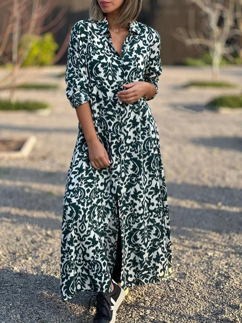 Jamella - Elegant long-sleeve maxi dress with ethnic print
