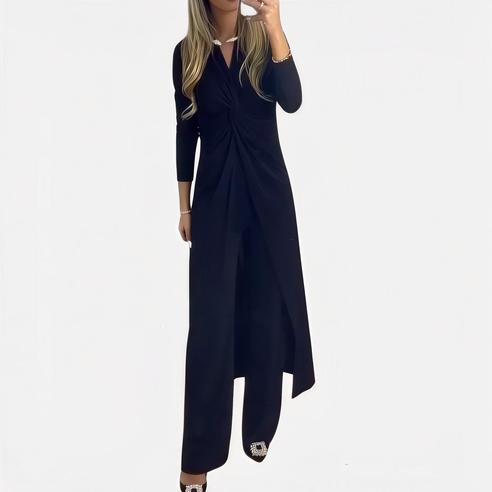 Women’s Elegant Jumpsuit | Knot Front, Long Sleeve