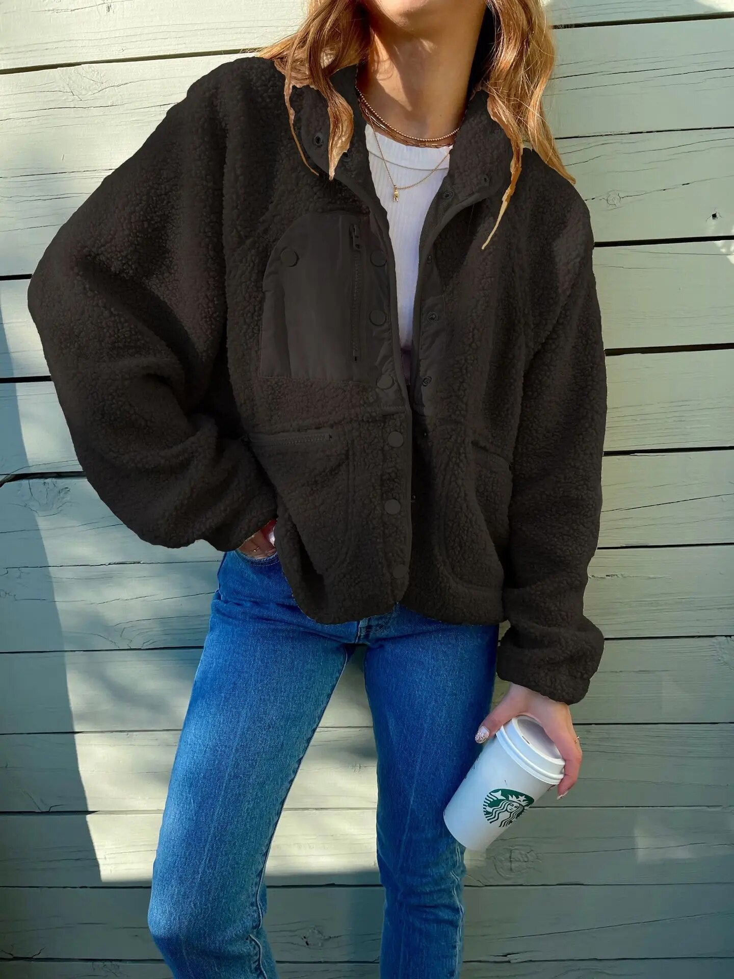 Daina - Elegant oversized warm fleece jacket