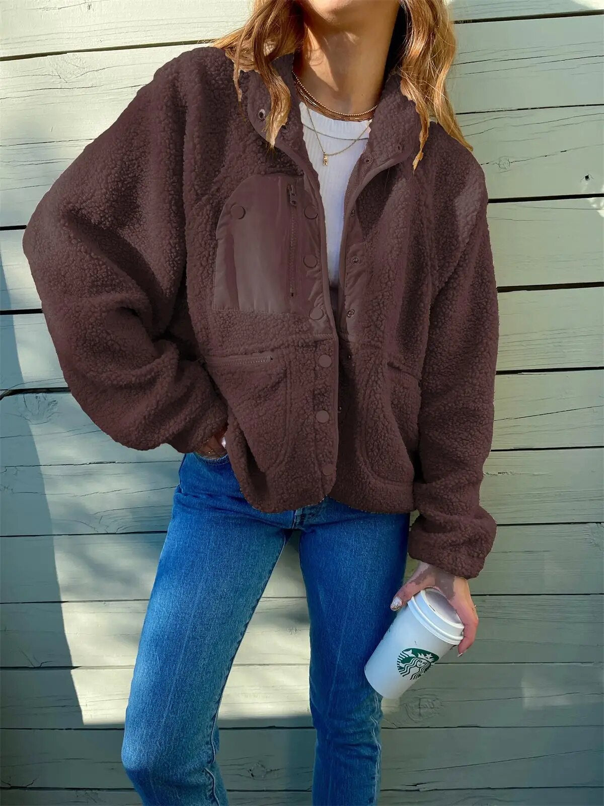 Daina - Elegant oversized warm fleece jacket