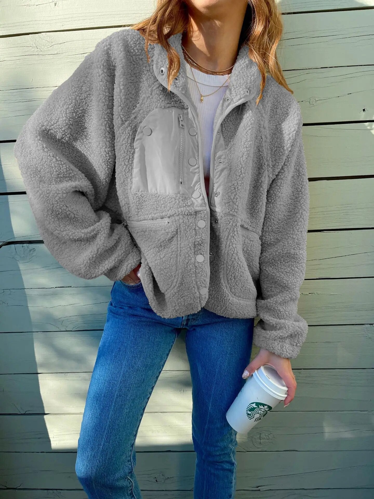 Daina - Elegant oversized warm fleece jacket