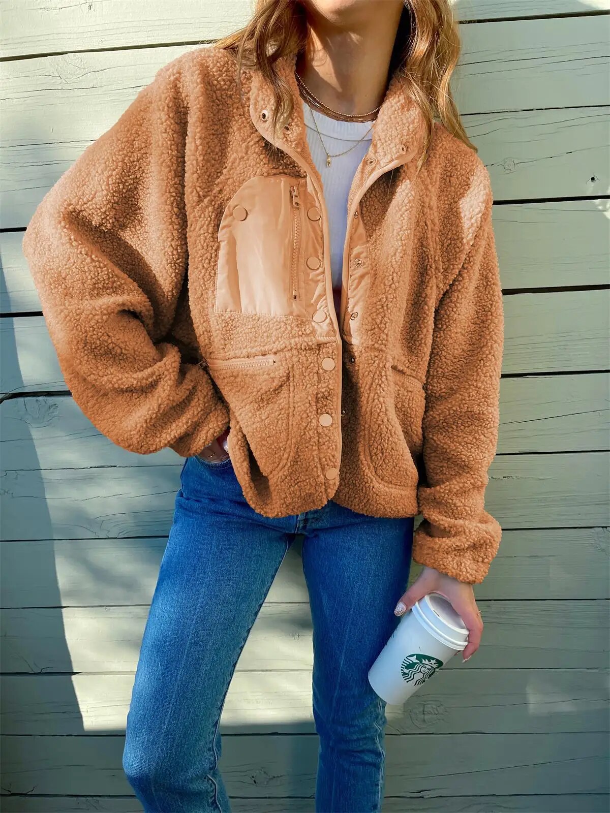 Daina - Elegant oversized warm fleece jacket
