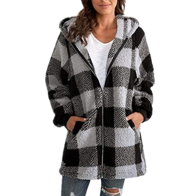 Women's Oversized Checked Jacket | Stylish, Warm, Versatile Hooded Design