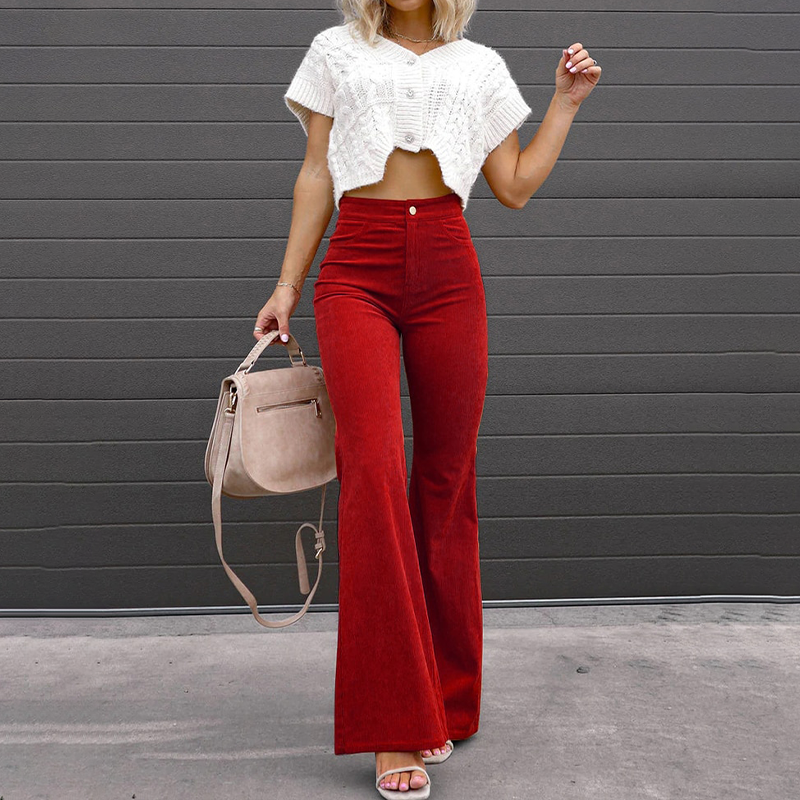 Tifanie - Elegant high-waist corduroy flared trousers