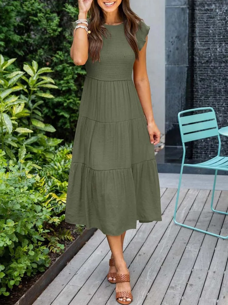 Diantha - Casual dress with round neck and ruffles