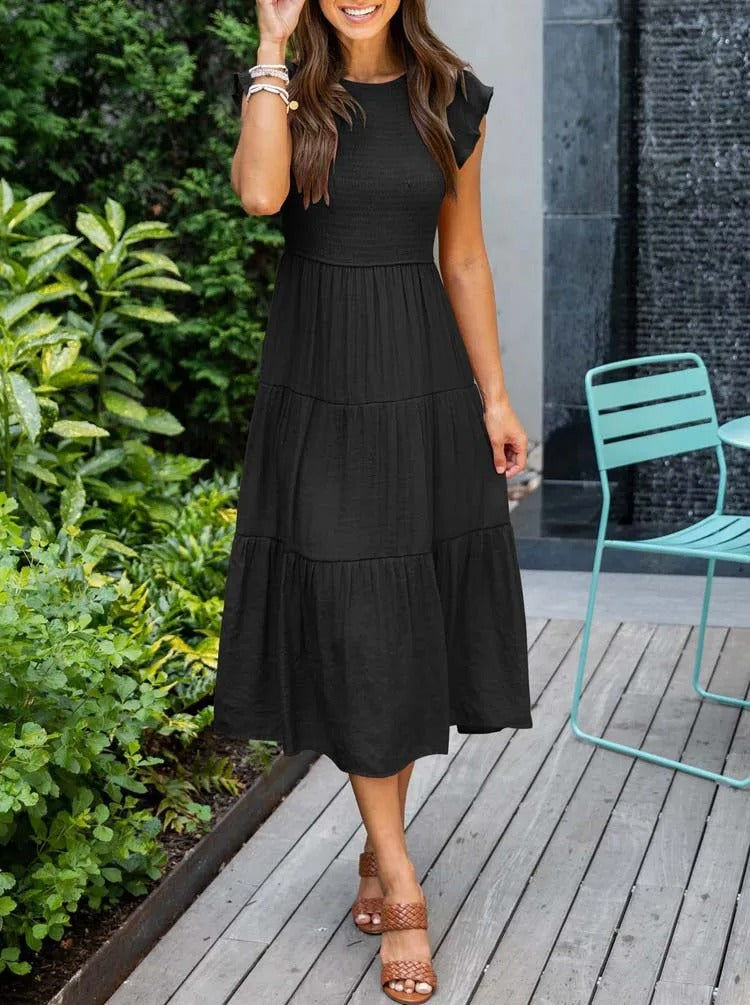Diantha - Casual dress with round neck and ruffles