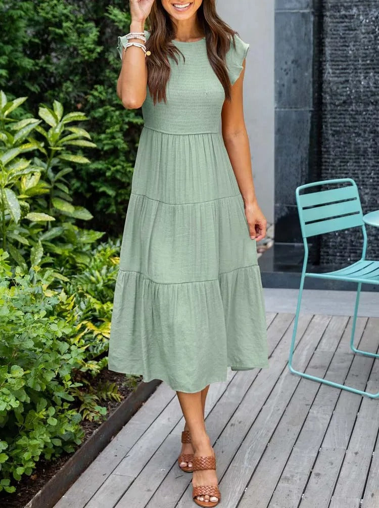 Diantha - Casual dress with round neck and ruffles