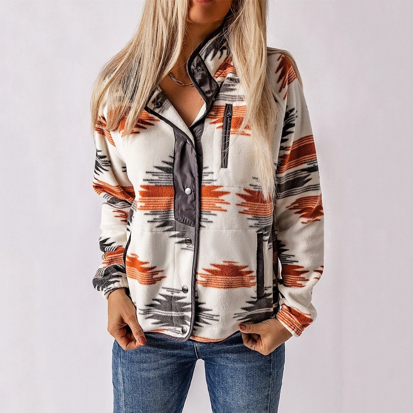 Quinella - Casual stylish print button-up jacket