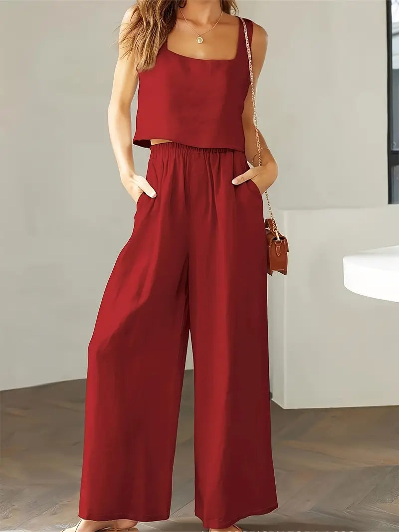 Xandrine - Casual sleeveless top and wide-leg trousers set