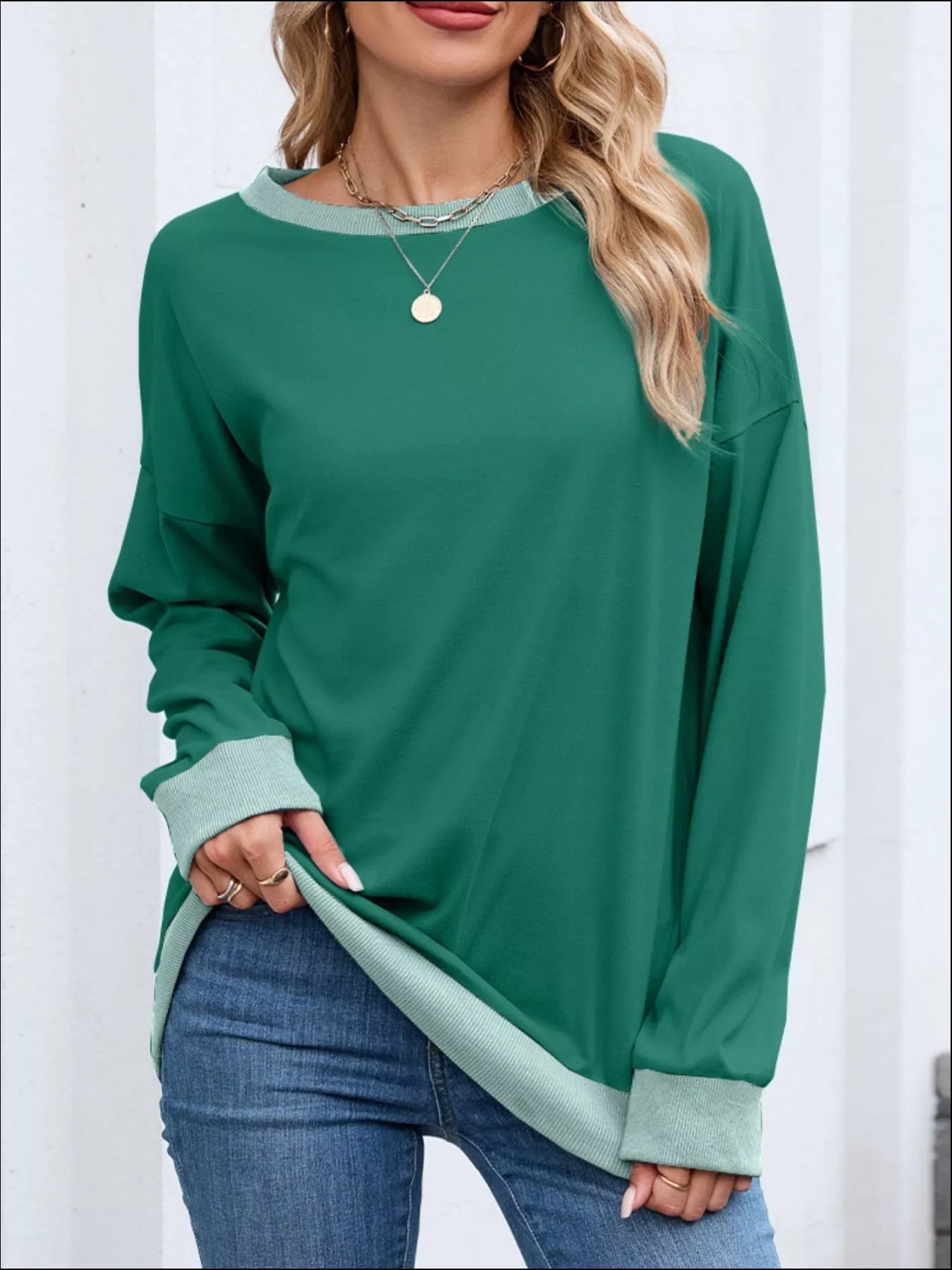 Danette - Casual Long-Sleeve Sweatshirt with Contrast Trim