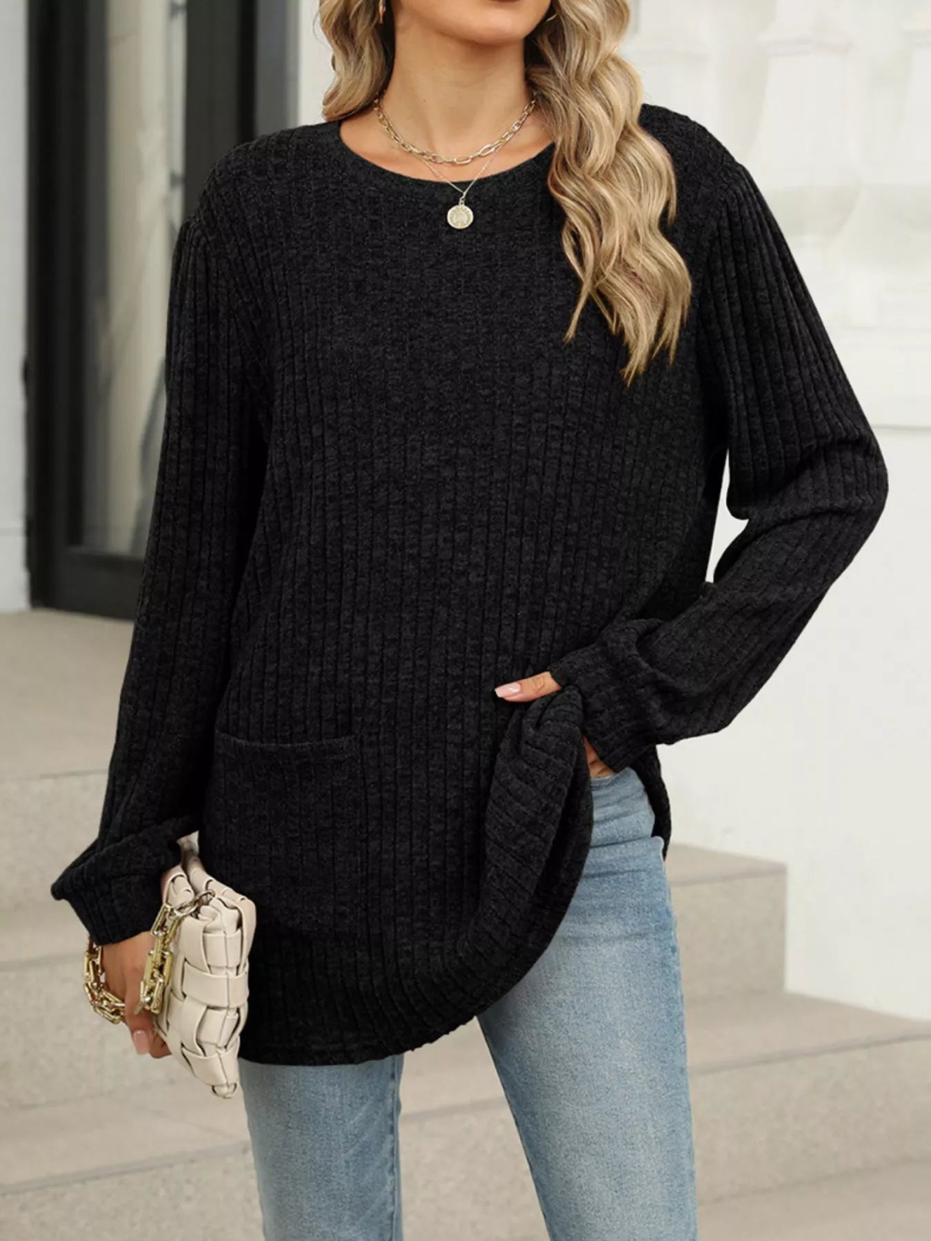 Carrina - Casual Long-Sleeve Sweatshirt with Trim Details