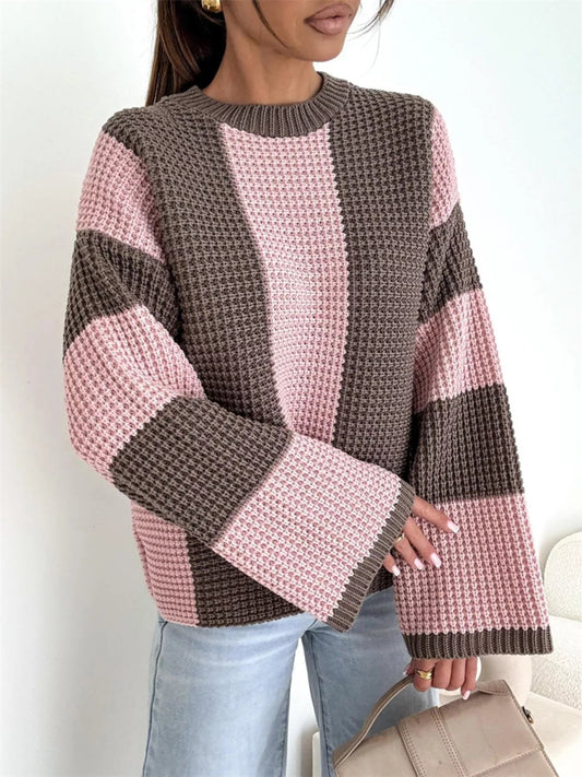 Elise - Elegant Long-Sleeve Striped Flared Sweater
