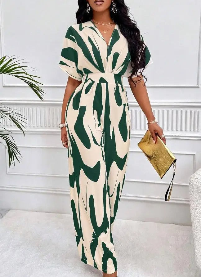 Tiannah - Elegant abstract V-neck jumpsuit