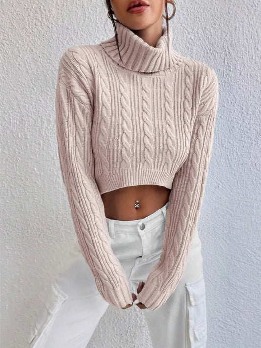 Dianne - Elegant Cropped Cable-Knit High-Neck Jumper