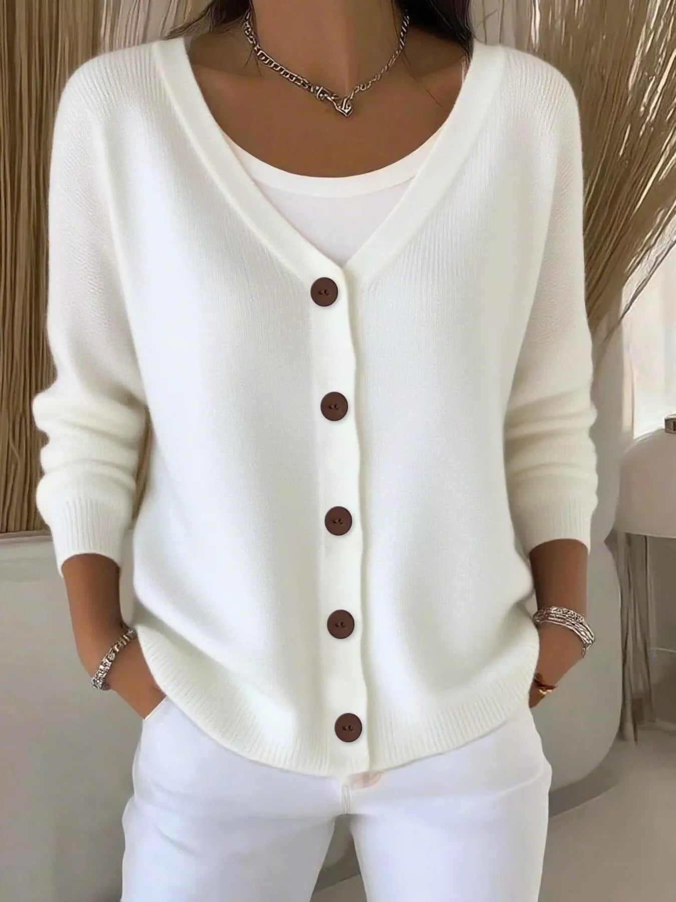 Adara - Elegant Button-Front V-Neck Cardigan