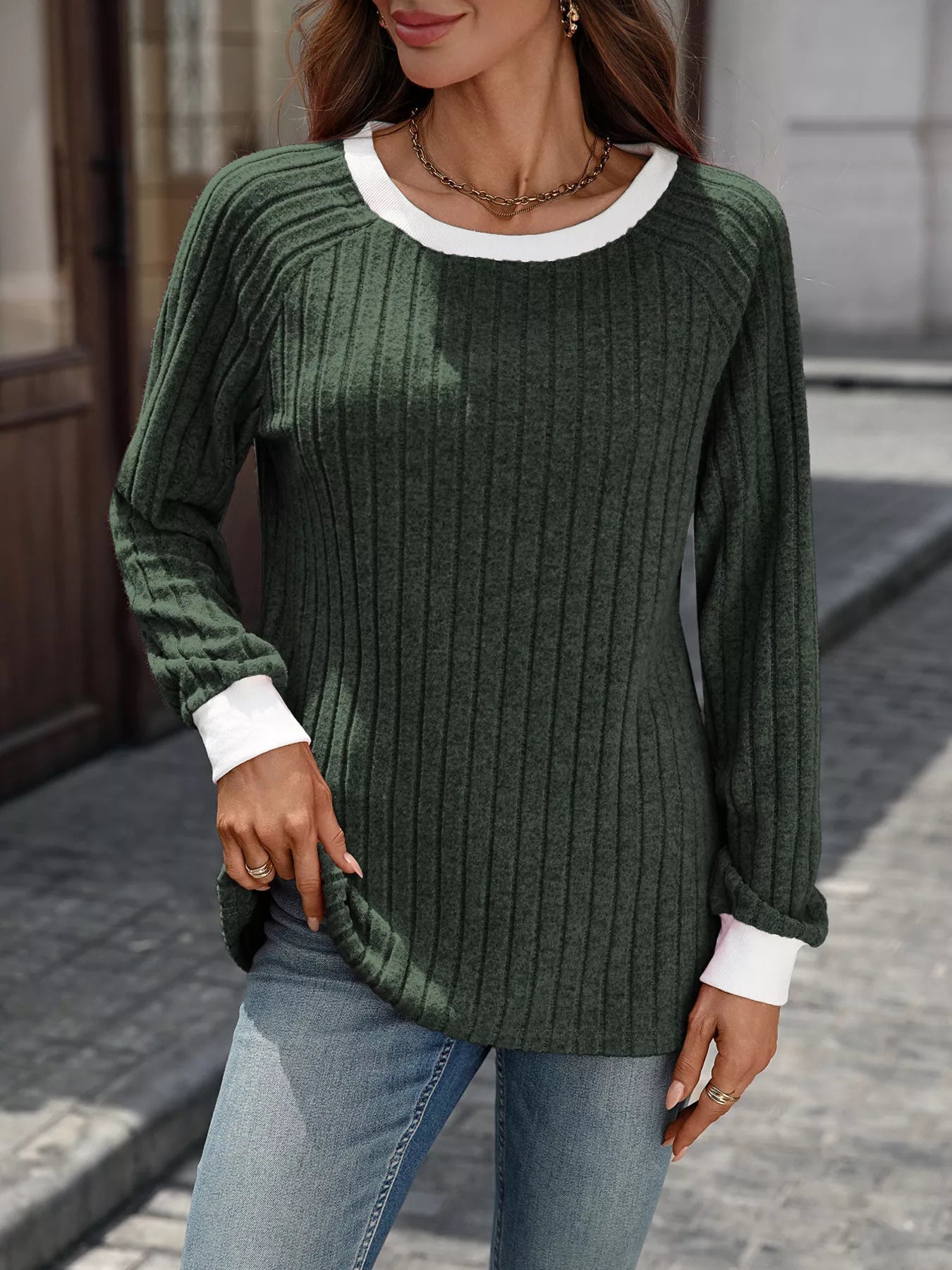 Alyanna - Casual Ribbed Knit Crewneck Jumper