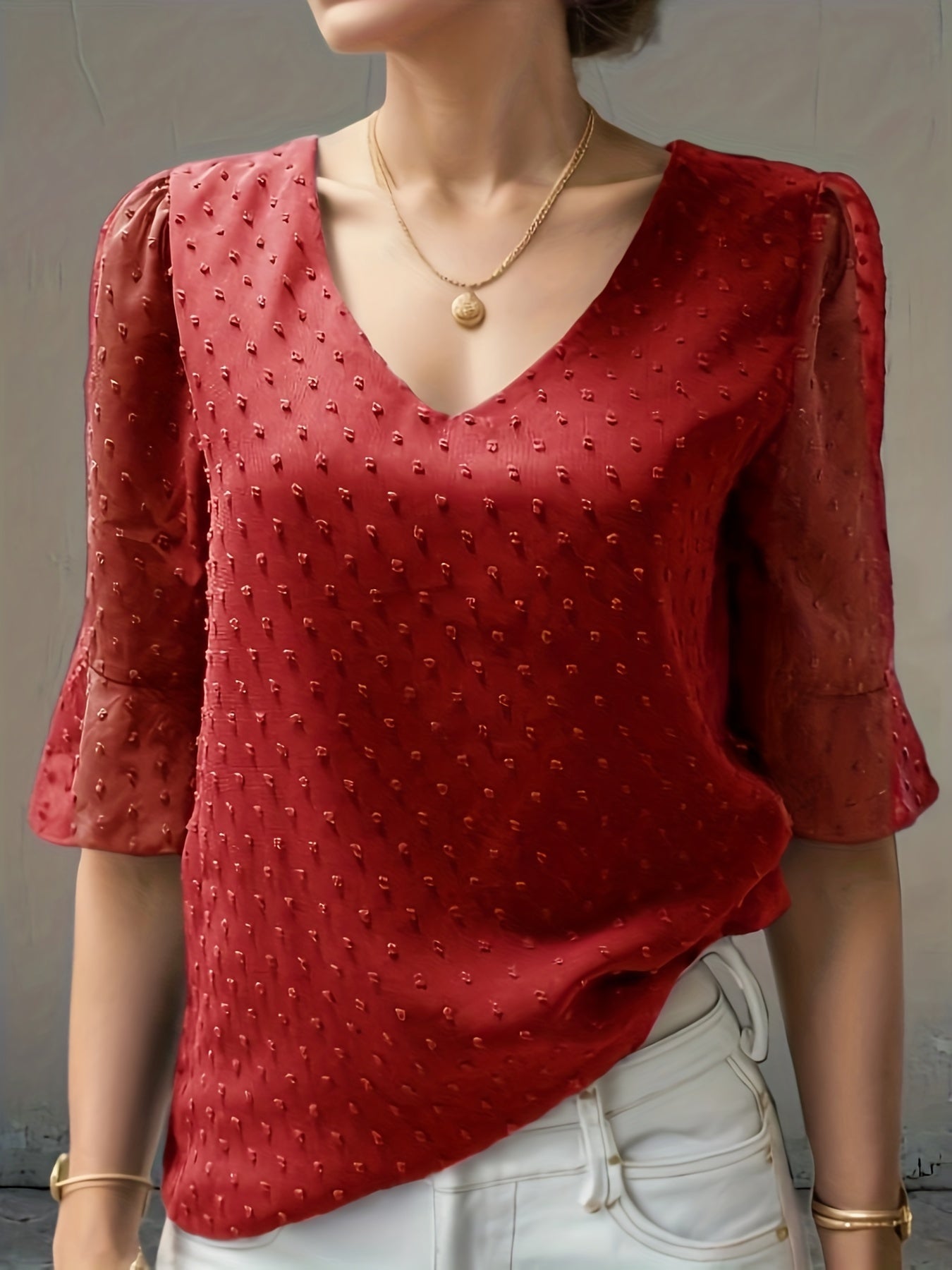 Flor - Stylish elegant loose V-neck chiffon blouse