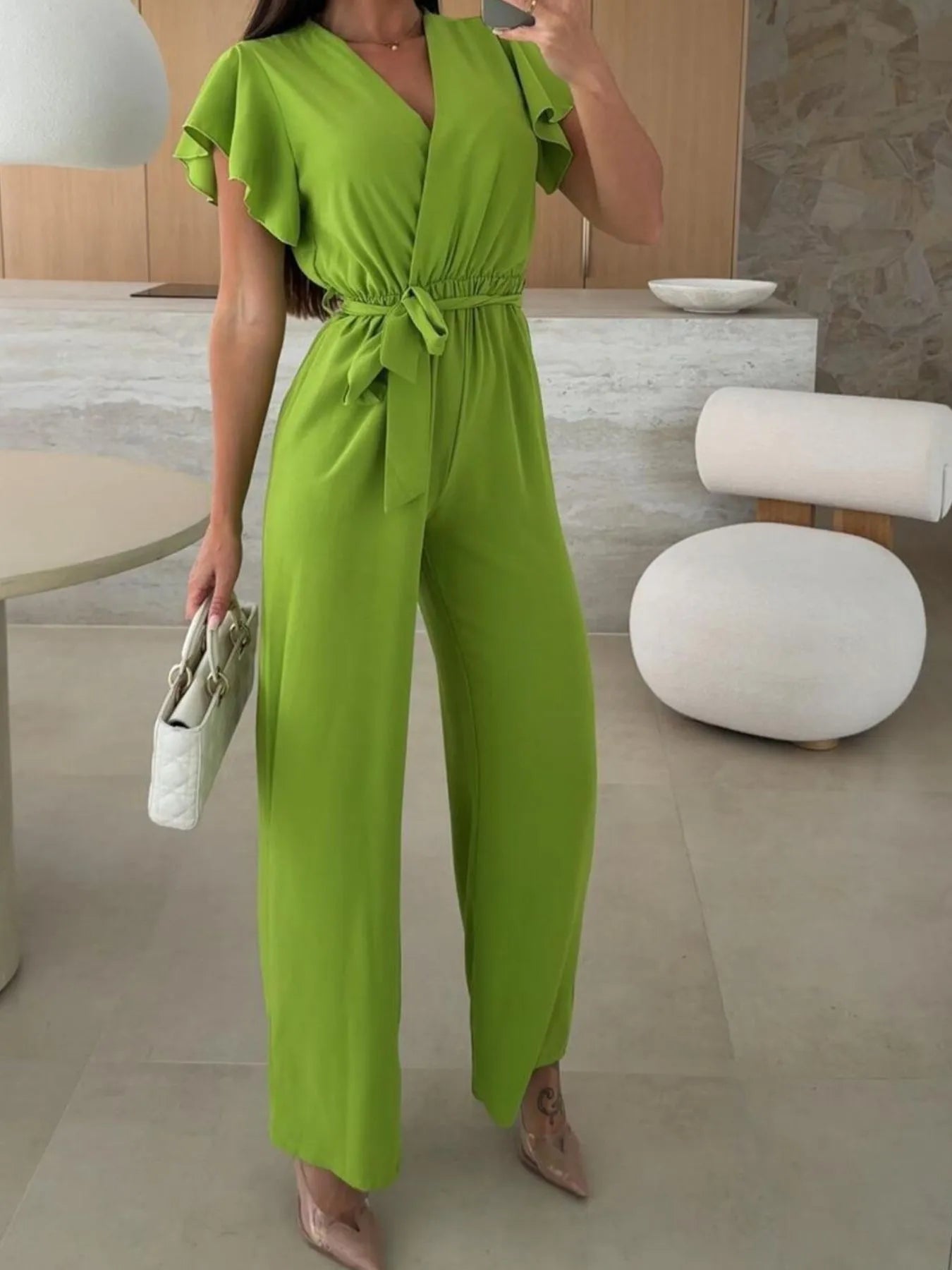 Wesslyn - Elegant ruffle V-neck jumpsuit
