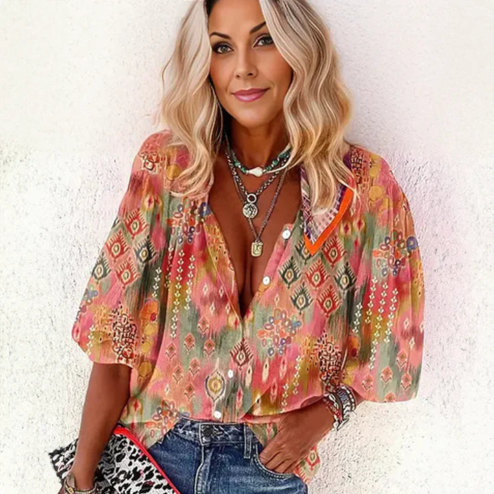 Women’s Boho Summer Blouse | 3/4 Sleeve, Colorful