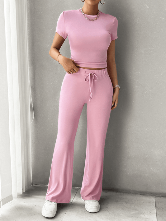 Vylette - Casual co-ord set with fitted crop shirt and trousers