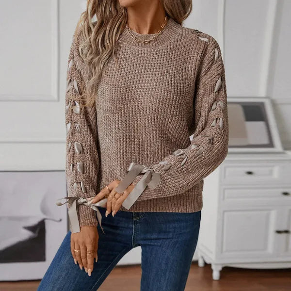 Kaitlyn - Soft knit jumper with stylish lace-up sleeves