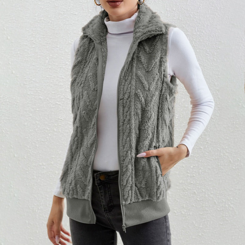 Kaisey - Casual sleeveless jacquard fleece gilet