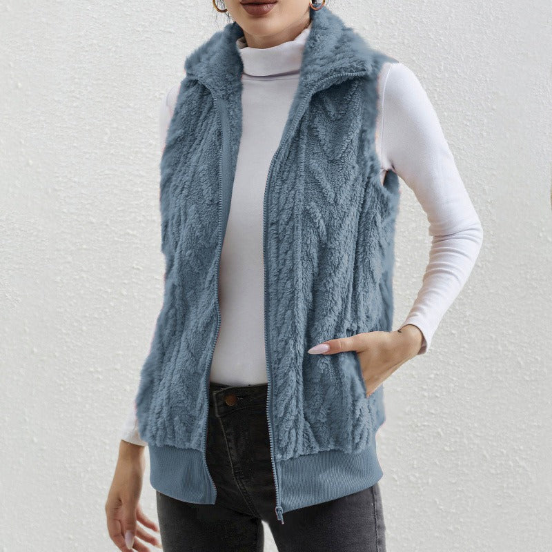 Kaisey - Casual sleeveless jacquard fleece gilet