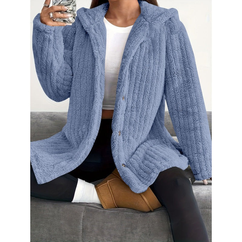 Lakisha - Elegant loose-fit hooded fleece jacket