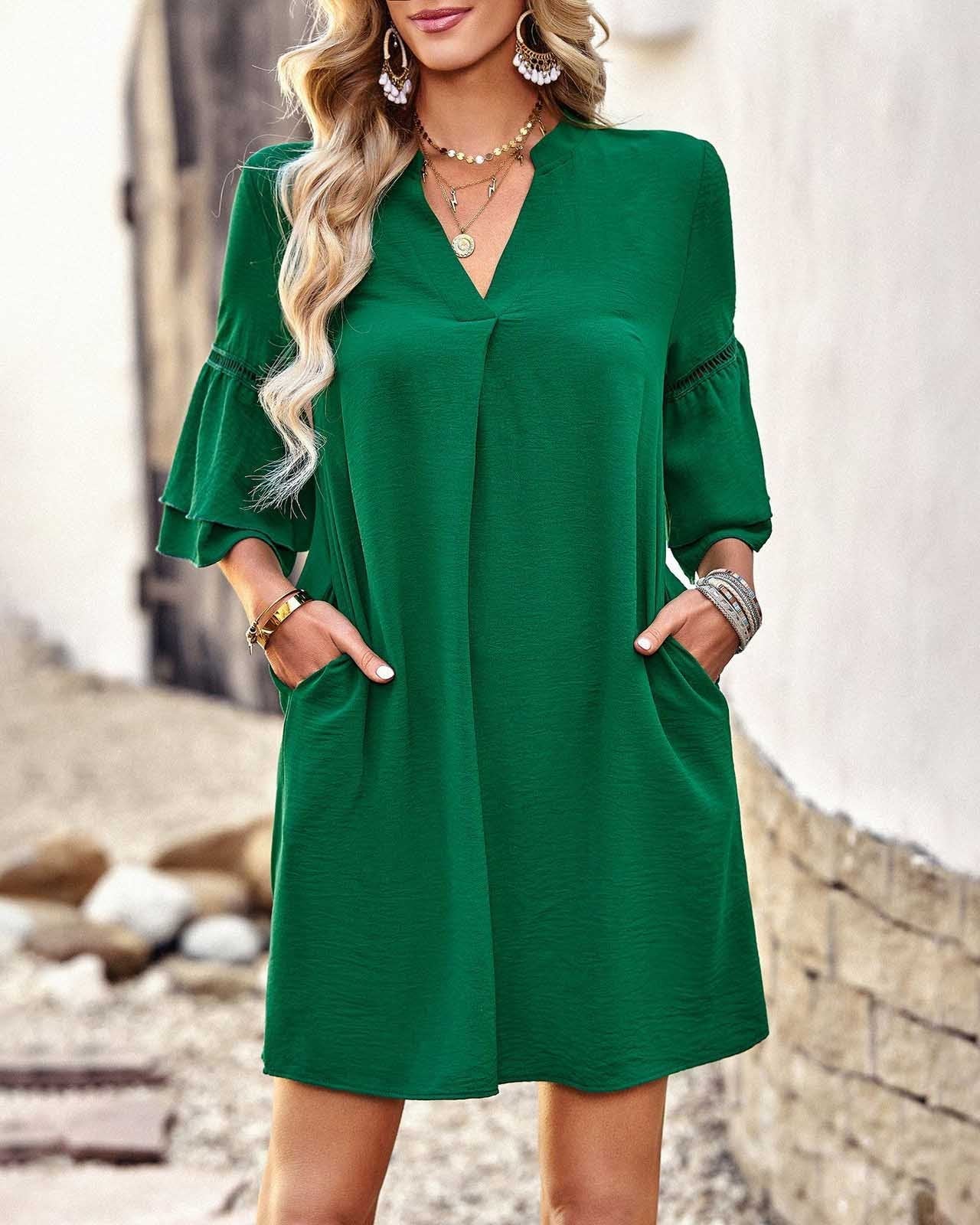 Yessica - Elegant puff-sleeve mini dress with V-neck