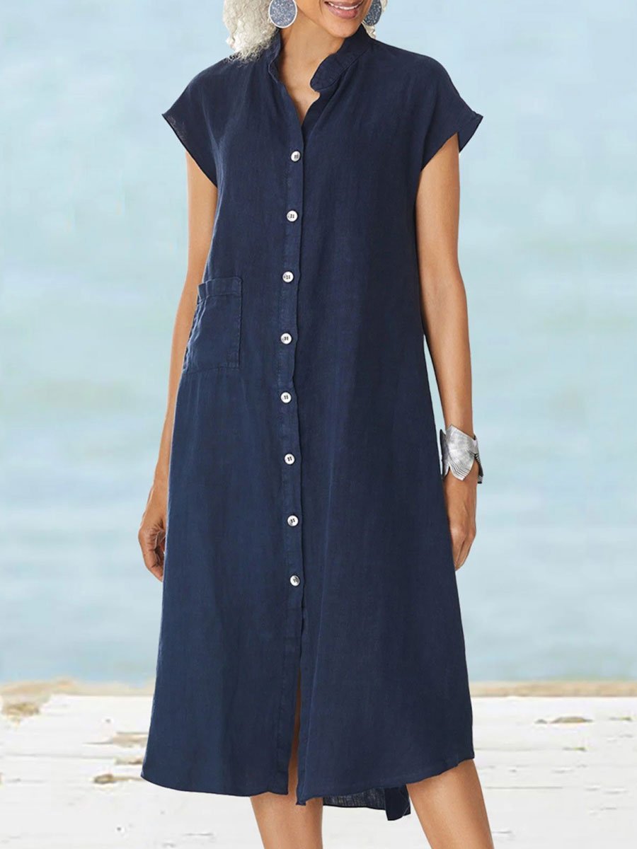 Dhalia - Casual short-sleeve buttoned midi dress