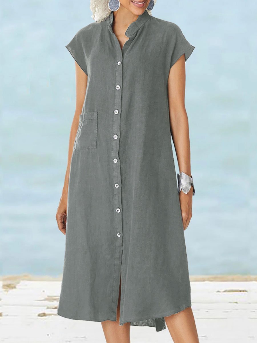 Dhalia - Casual short-sleeve buttoned midi dress