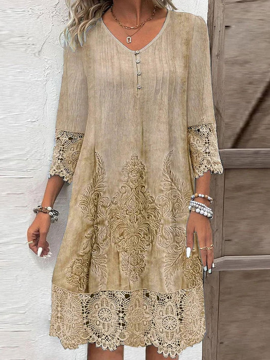 Hazelya - Elegant ethnic lace mini dress with half sleeves