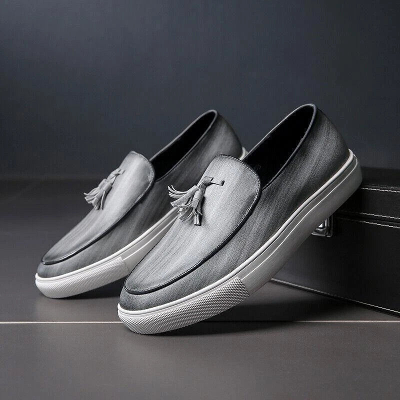Men’s Slip On Casual Loafers Sneakers | Leather, Tassel Detail