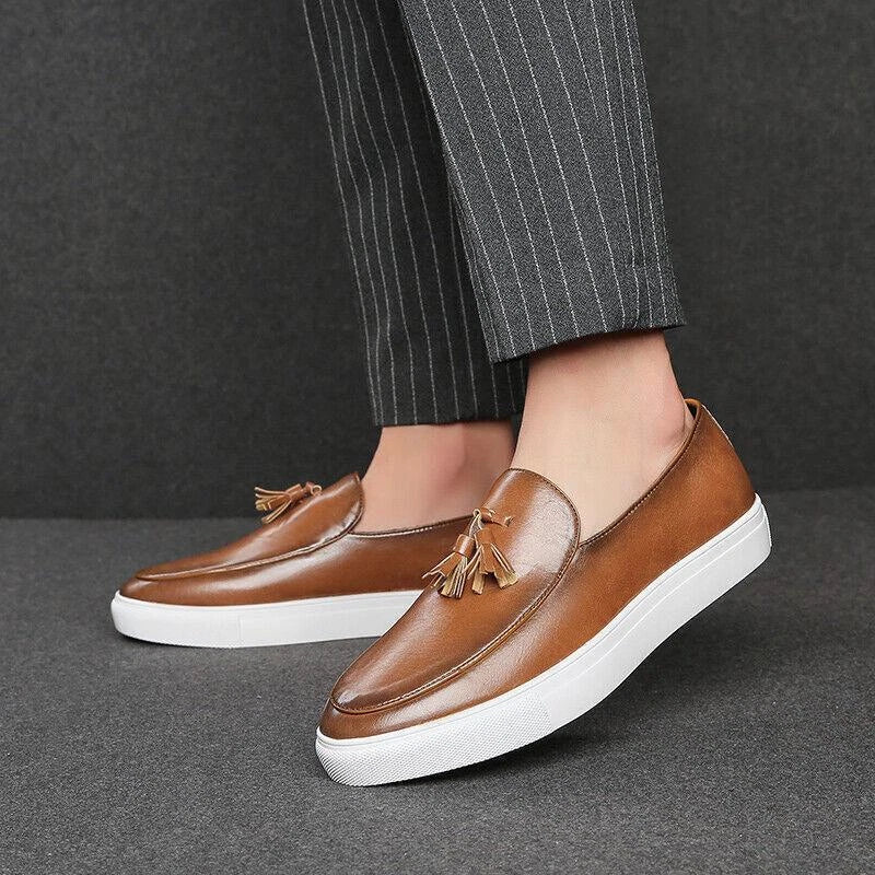 Men’s Slip On Casual Loafers Sneakers | Leather, Tassel Detail
