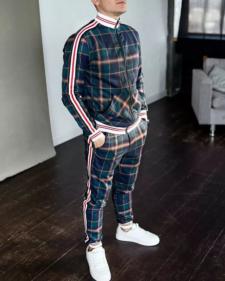 Men’s Checkered Two Piece Set | Striped, Pants and Top