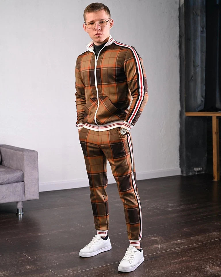 Men’s Checkered Two Piece Set | Striped, Pants and Top