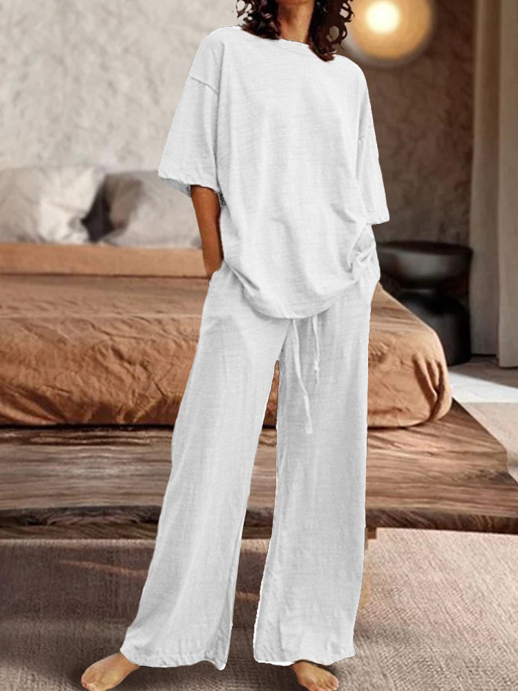 Jannessa - Casual set with oversized shirt and straight-leg trousers