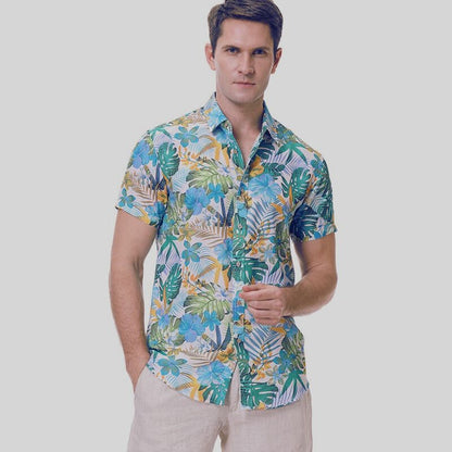 Liam | Trendy Tropical Print Short-Sleeve Shirt for Men | Lightweight, Breathable, Stylish